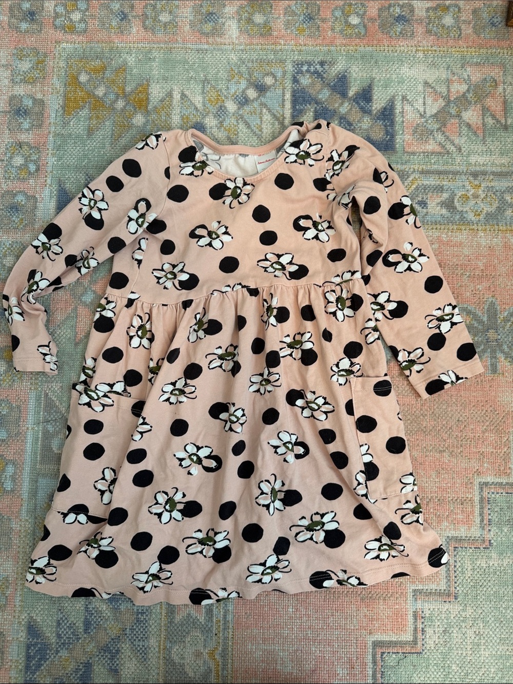 Hanna Andersson Pink Floral & Black Polka Dot Long Sleeve Dress